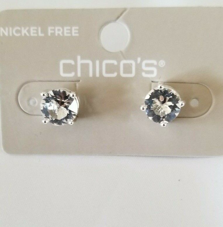 CHICO'S SILVERTONE SIMULATED CRYSTAL STUD EARRINGS