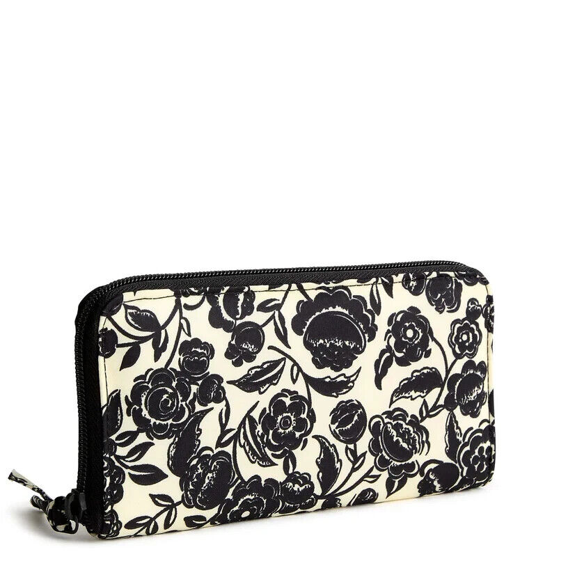 Vera Bradley Continental Wallet, Bubbly Flowers Black in Nylon Twill