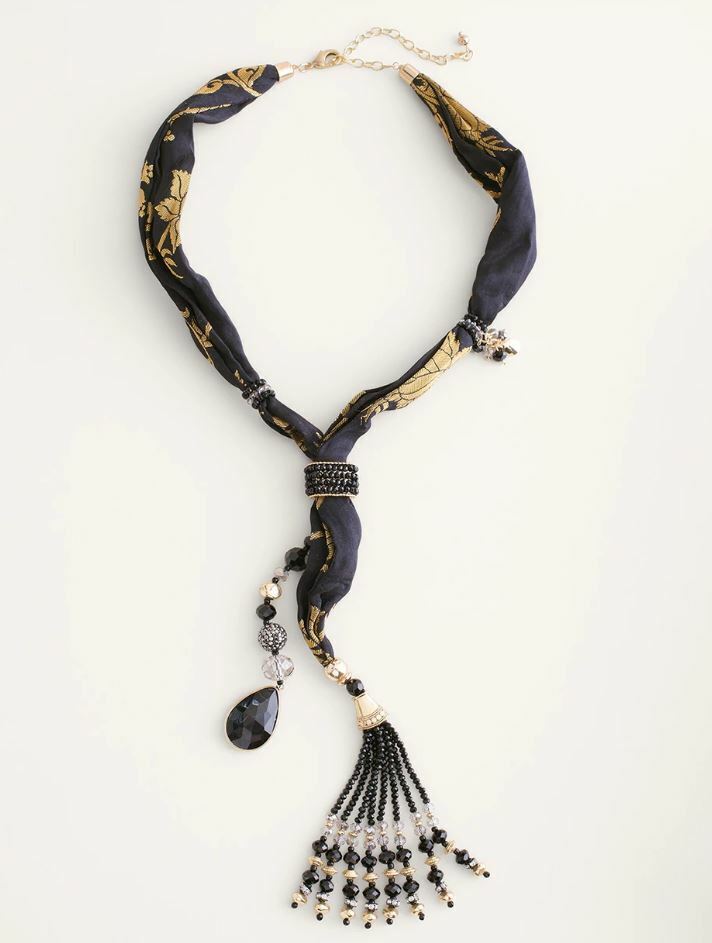 CHICO'S BLACK SHIMMER SCARF NECKLACE