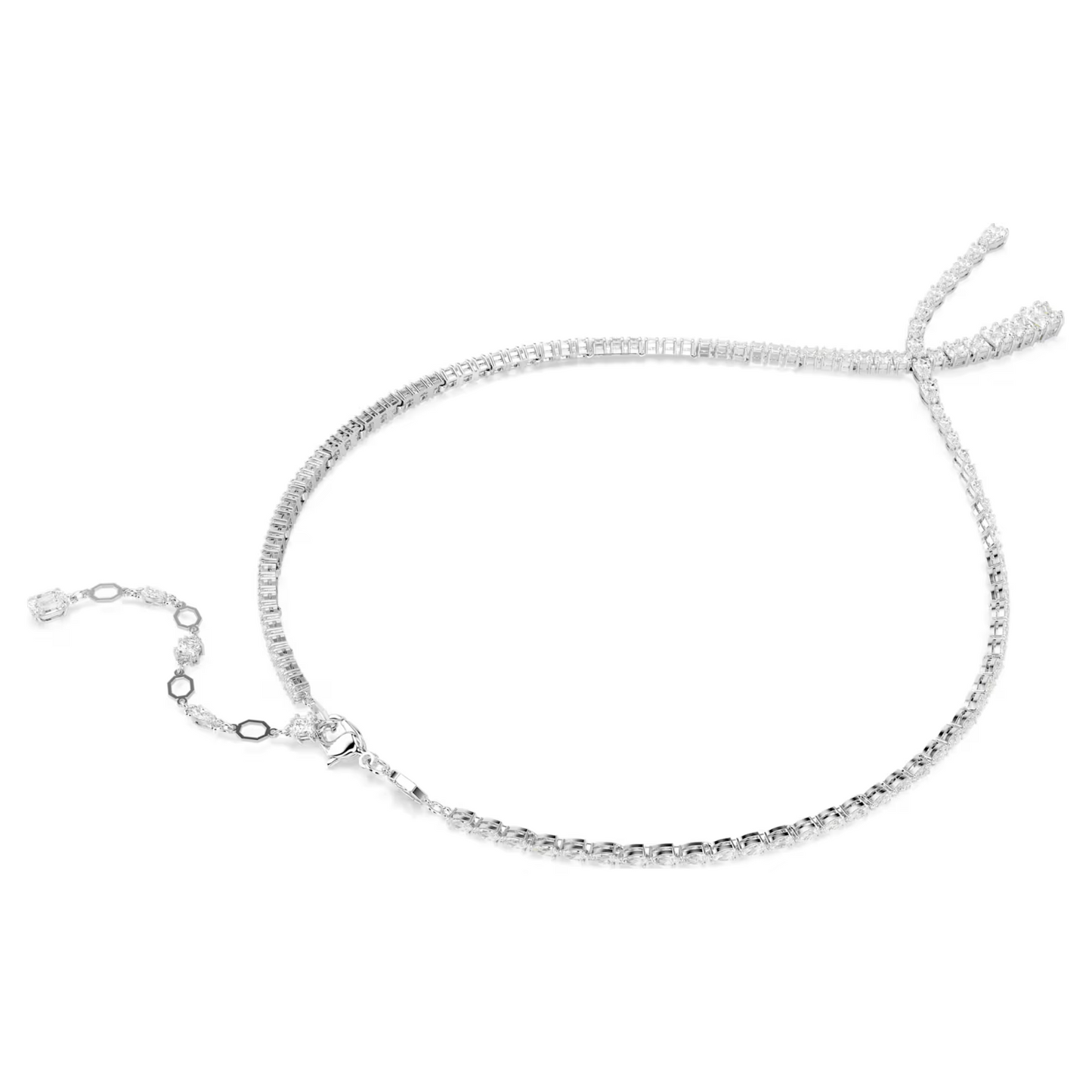 Swarovski Matrix Y necklace Mixed cuts, White, Rhodium plated
