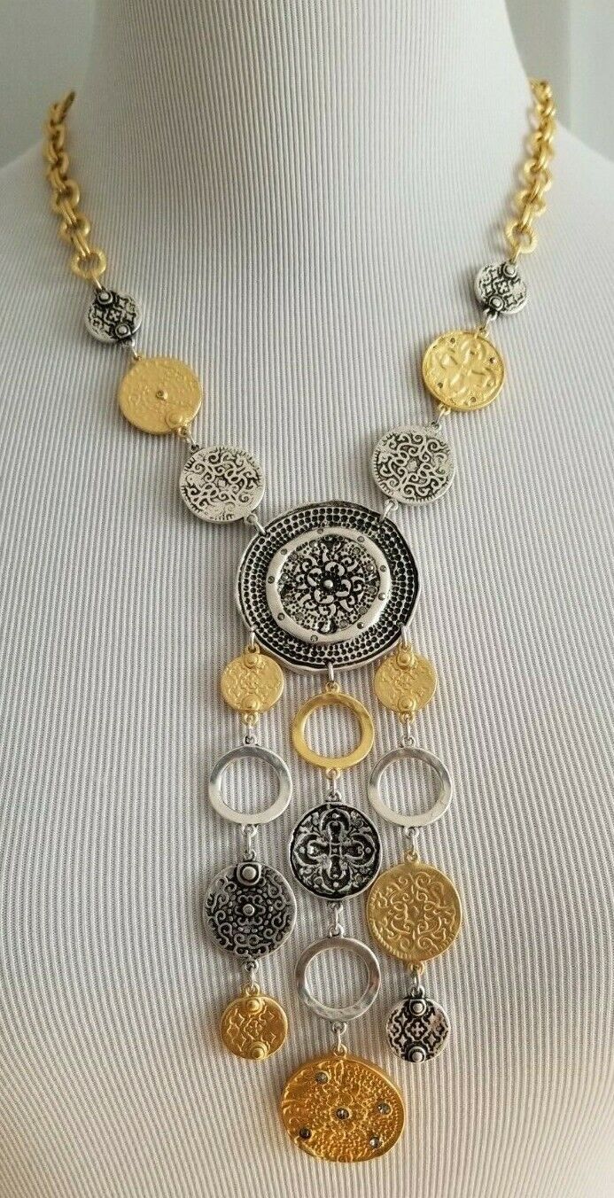 CHICO'S TEXTURED MIXED-METAL BIB NECKLACE