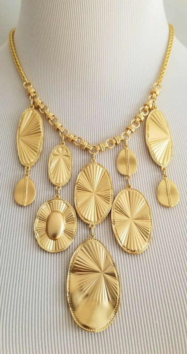 CHICO'S GOLDTONE TEXTURED SHINE BIB NECKLACE