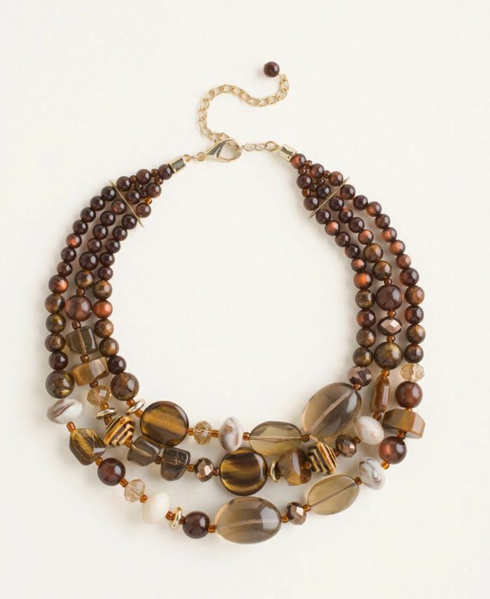 CHICO'S FAUX-TIGER EYE MULTI-STRAND NECKLACE