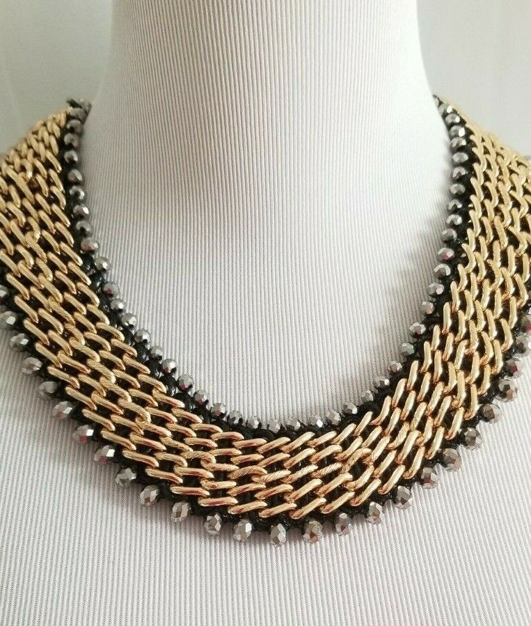 CHICO'S GOLDTONE BEADED BIB STATEMENT NECKLACE