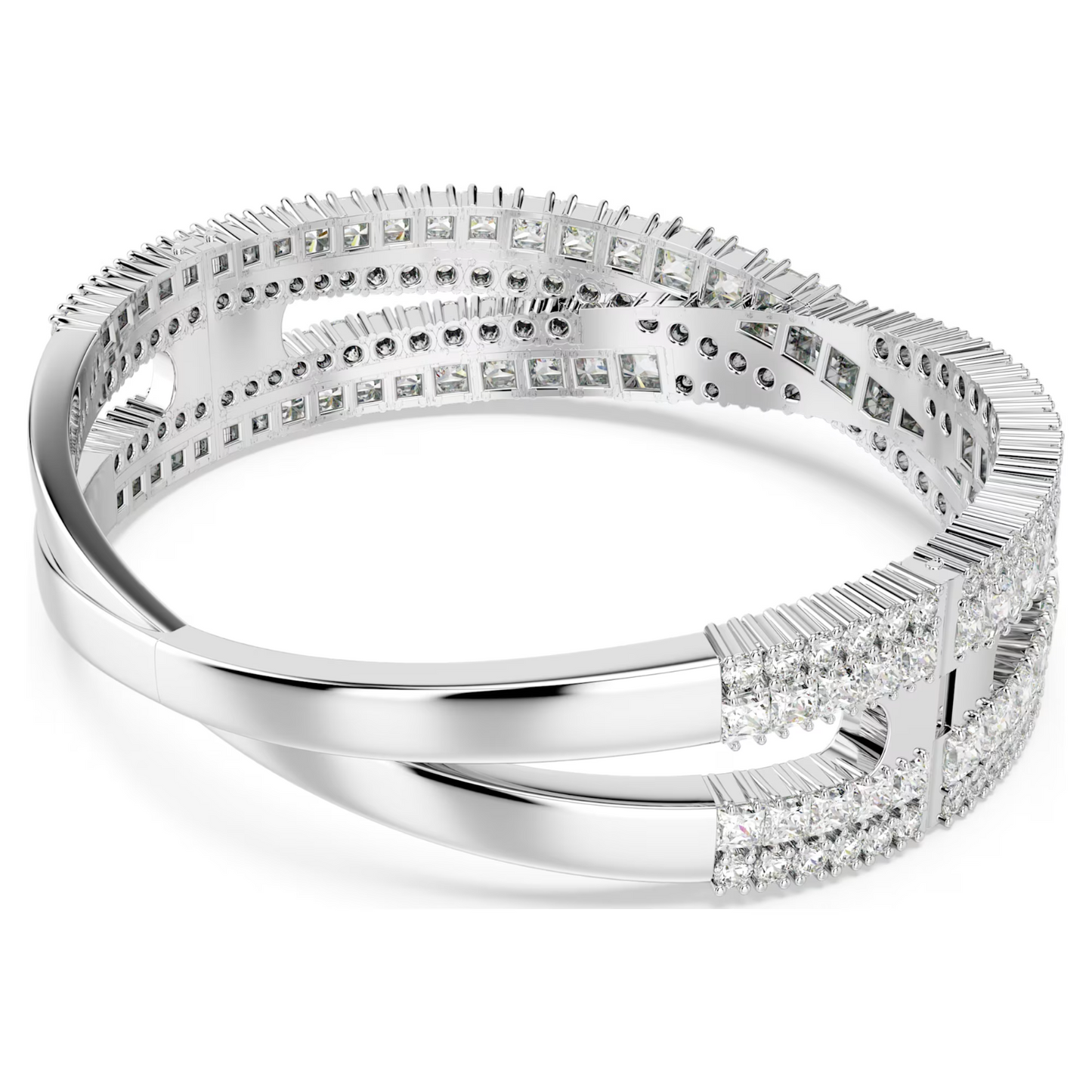 Swarovski Hyperbola cuff Mixed cuts, Infinity, White, Rhodium plated