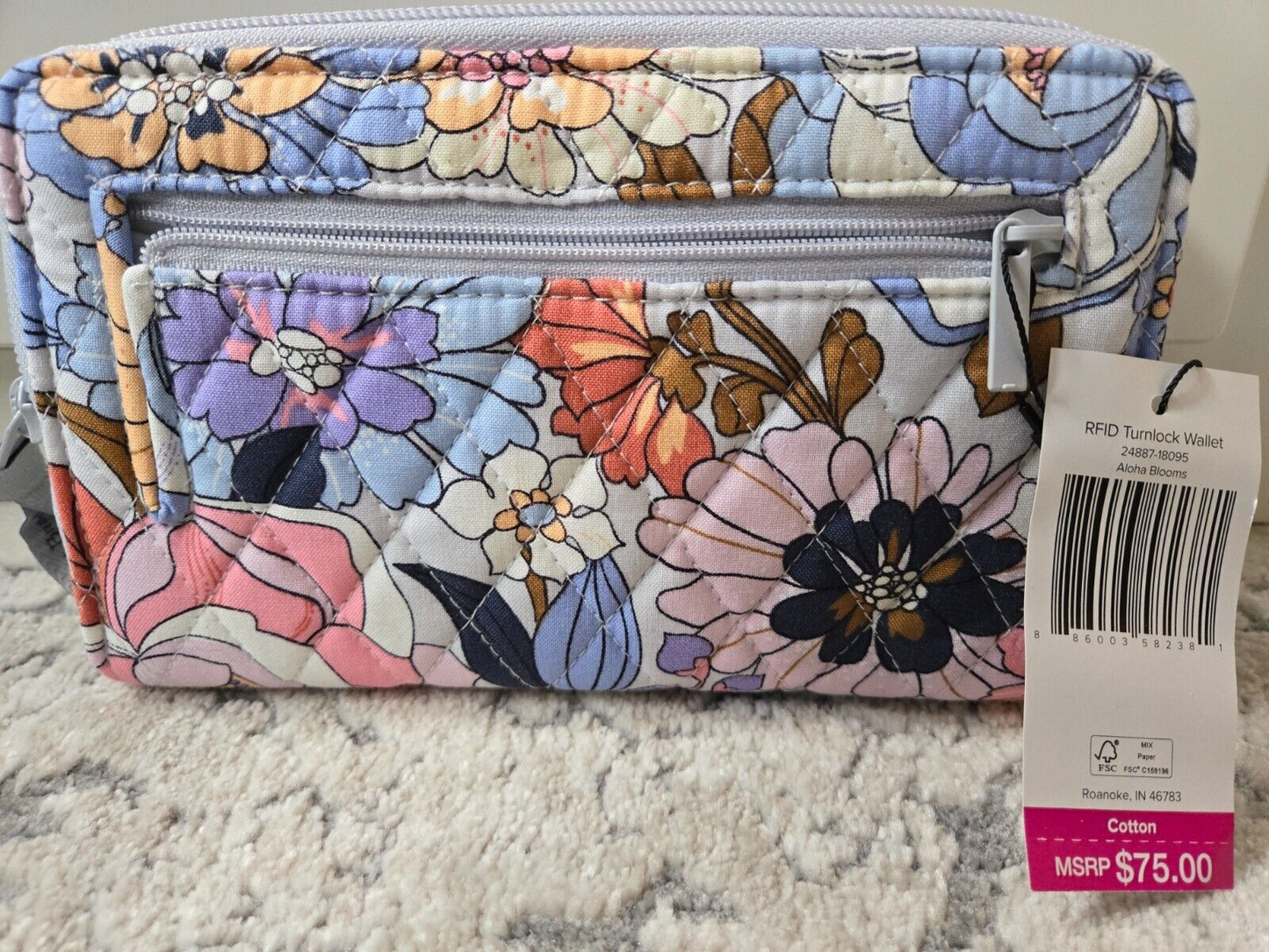 Vera Bradley RFID Turnlock Zip Wallet, Aloha Blooms