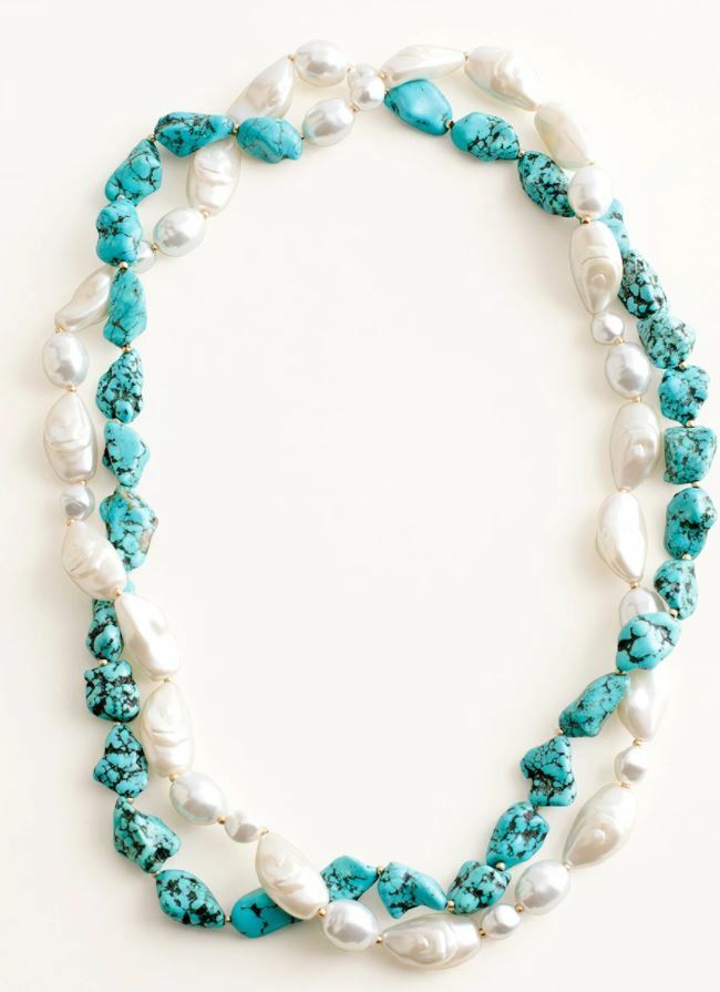 CHICO'S SIMULATED TURQUOISE SINGLE-STRAND NECKLACE