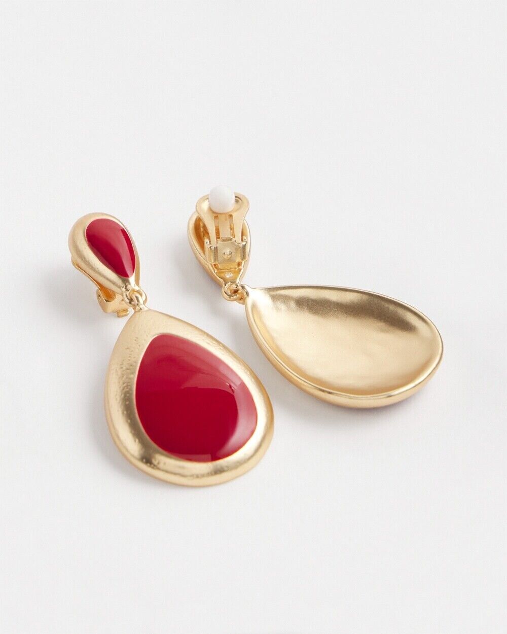 CHICO'S RED TEARDROP CLIP ON EARRINGS