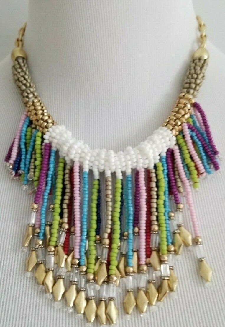 CHICO'S COLORFUL SEED BEAD BIB NECKLACE
