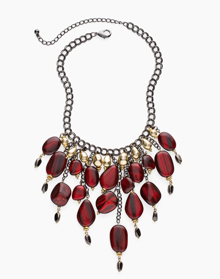 CHICO'S RED AND GOLD-TONE BIB NECKLACE