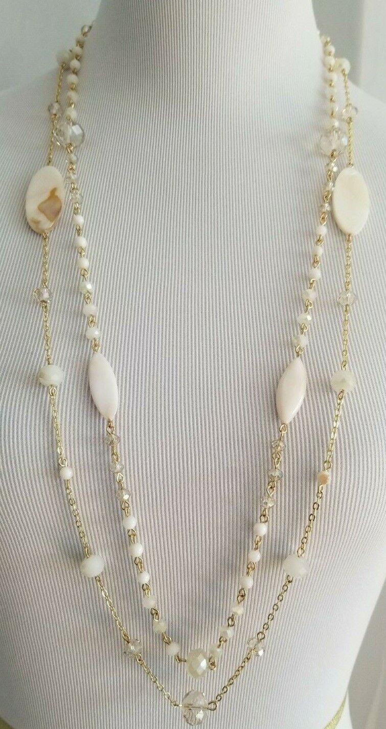 TALBOTS TWO STRAND BEADED MOTHER OF PEARL NECKLACE