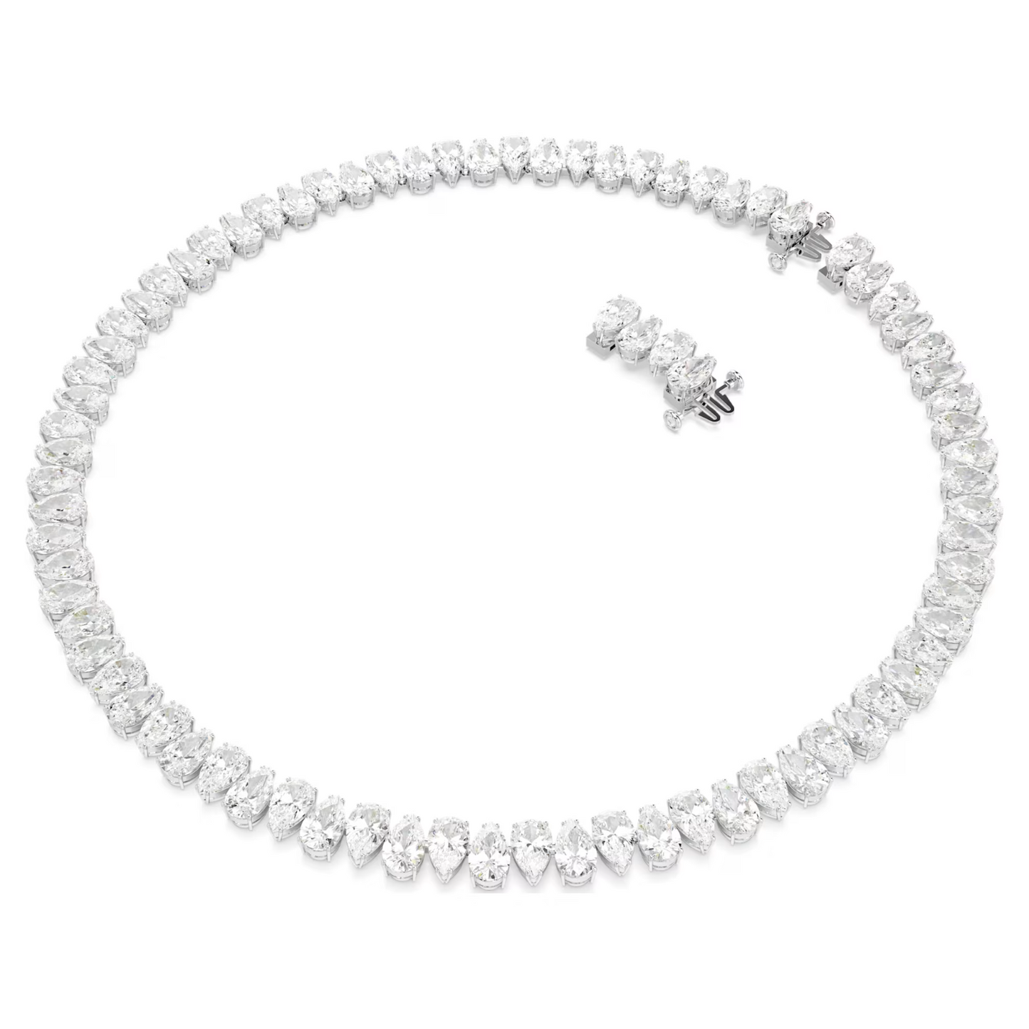 Swarovski Matrix Tennis necklace Pear cut, White, Rhodium plated