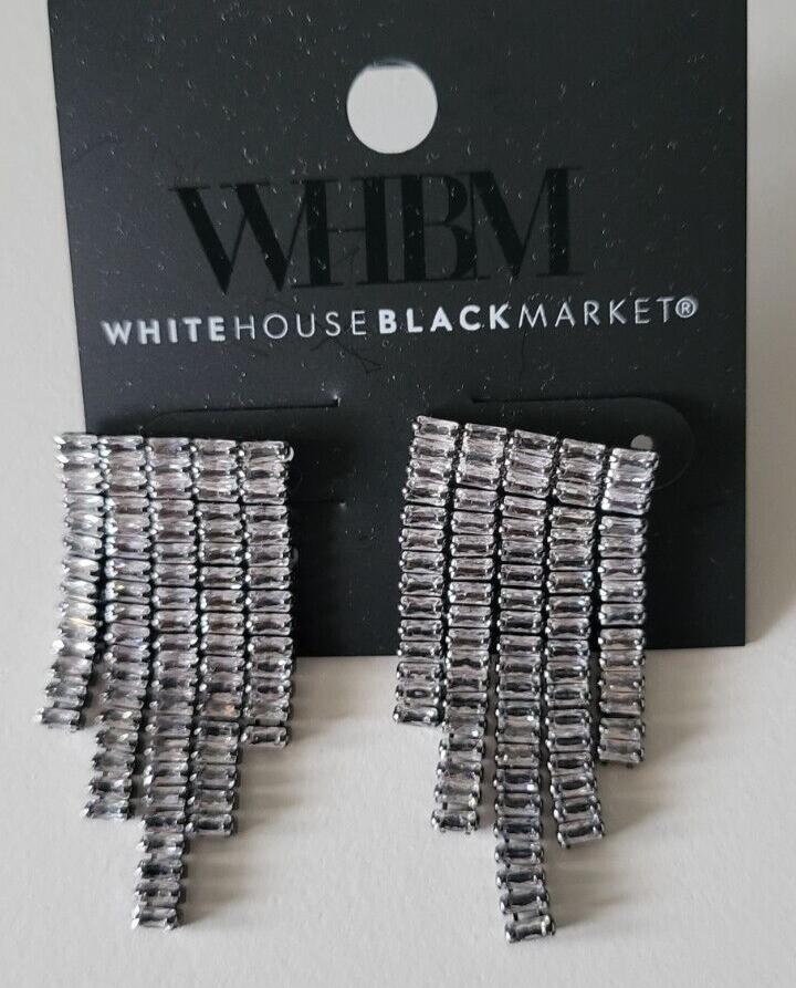 WHITE HOUSE BLACK MARKET SILVER CLEAR SHORT FRINGE EARRINGS