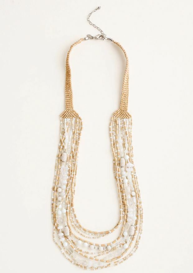 CHICO'S WHITE AND NEUTRAL MULTISTRAND NECKLACE