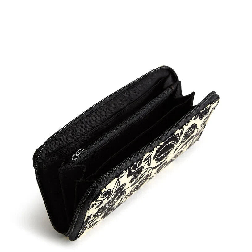 Vera Bradley Continental Wallet, Bubbly Flowers Black in Nylon Twill
