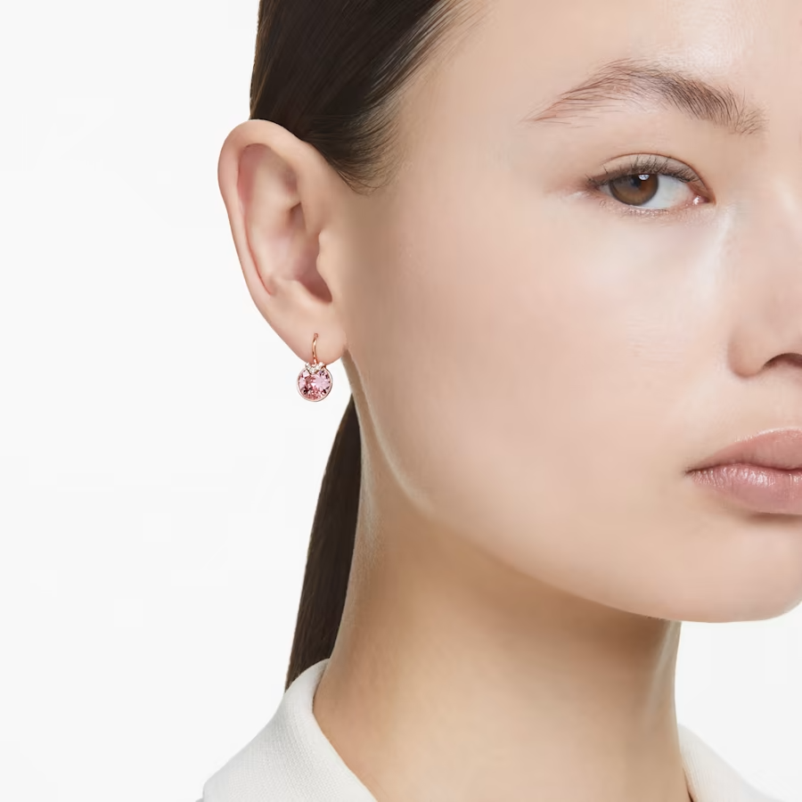 Swarovski Bella V drop earrings Round cut, Pink, Rose gold-tone plated