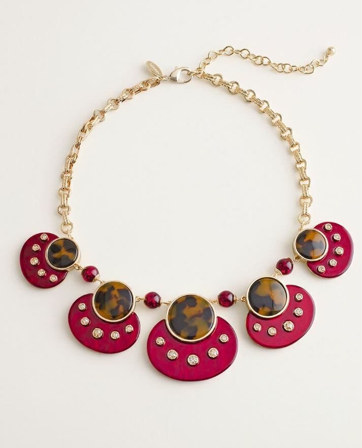 CHICO'S SHORT FAUX-TORTOISESHELL AND SHIRAZ-HUED BIB NECKLACE