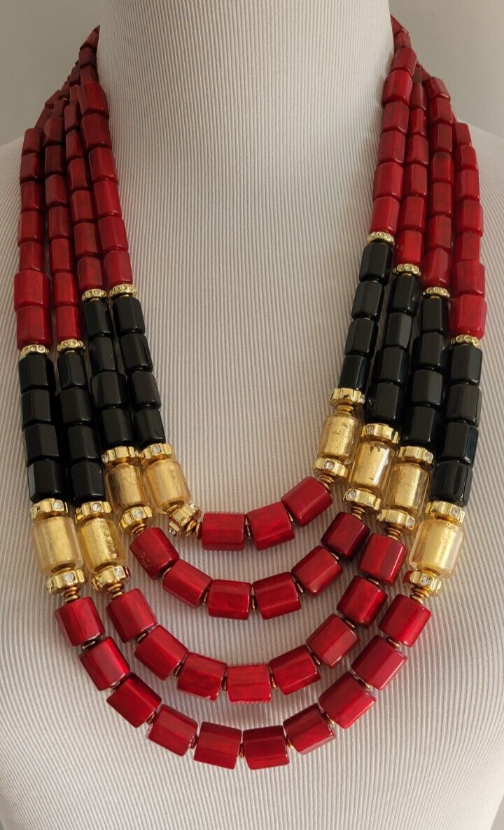 CHICO'S HOLIDAY RED MULTISTRAND NECKLACE