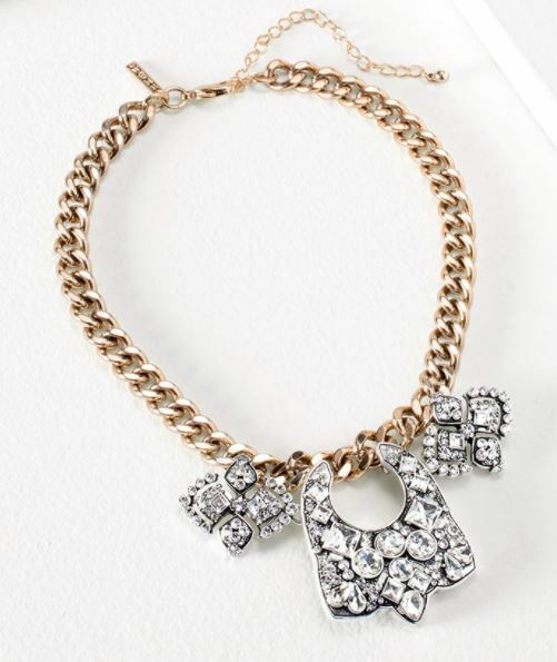 WHITE HOUSE BLACK MARKET GOLDTONE & CRYSTAL STATEMENT NECKLACE