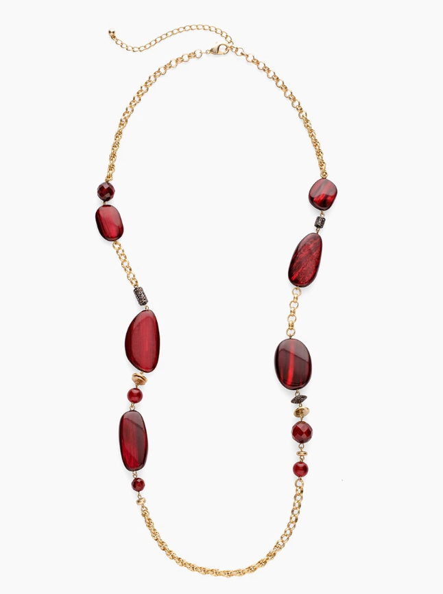 CHICO'S RED AND GOLD-TONE SINGLE-STRAND NECKLACE
