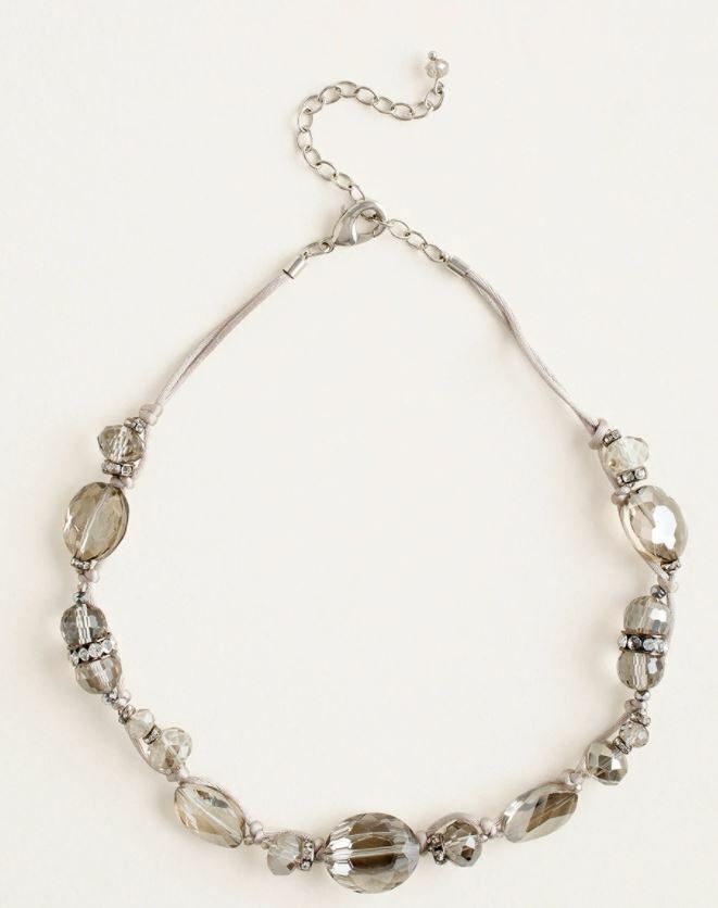 CHICO'S SILVERTONE BEADED SINGLE-STRAND NECKLACE