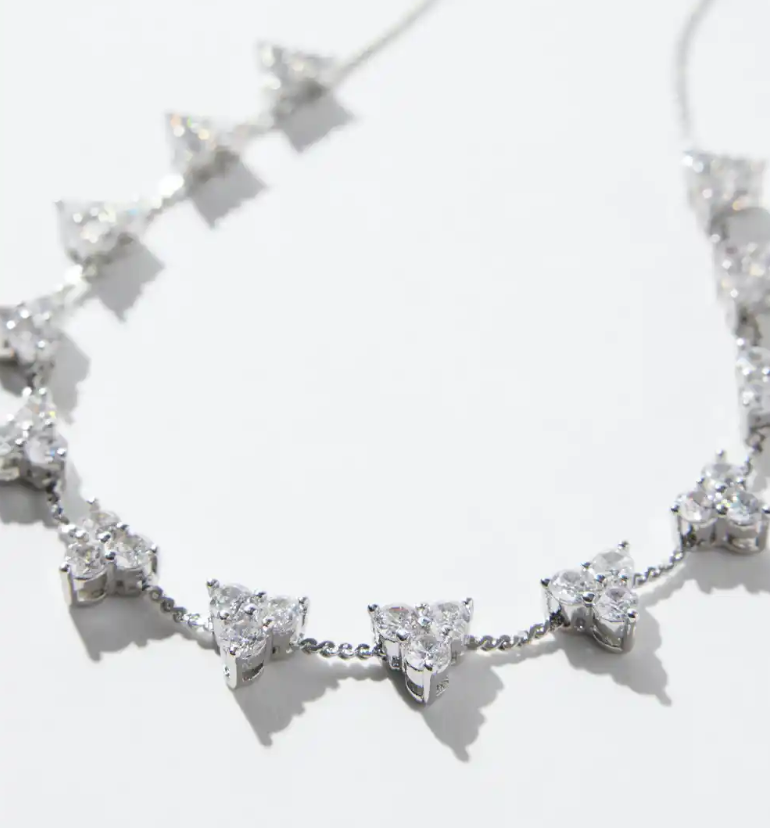 WHITE HOUSE BLACK MARKET SILVER CLUSTER SHORT STRAND NECKLACE