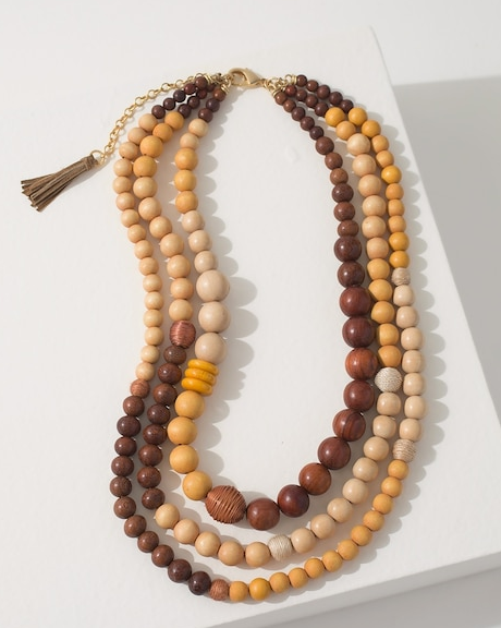 CHICO'S WOOD BEAD MULTI STRAND NECKLACE
