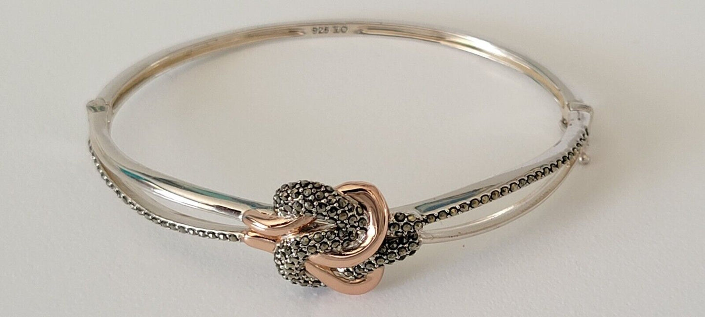 JUDITH JACK 925 Sterling Silver 14K Rose Gold Plated Marcasite Bangle