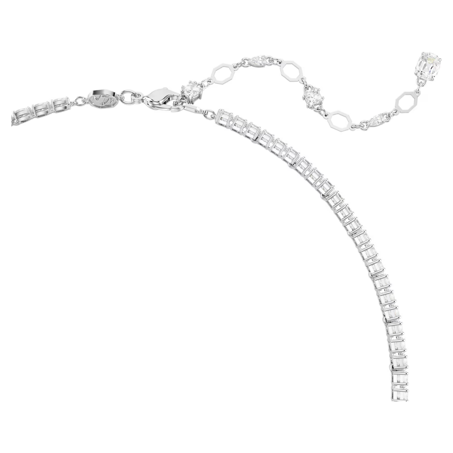 Swarovski Matrix Y necklace Mixed cuts, White, Rhodium plated