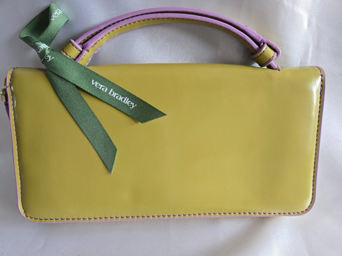 Vera Bradley Patent faux leather Accordion Wristlet, Golden Olive