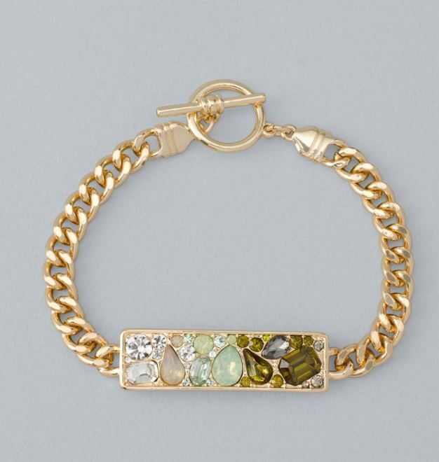 WHITE HOUSE BLACK MARKET OMBRE JEWELED GOLDTONE LINK BRACELET