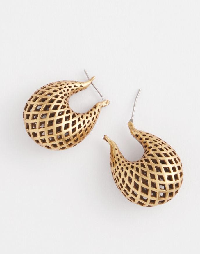 CHICO'S GOLD LATTICE PUFF HOOP EARRINGS