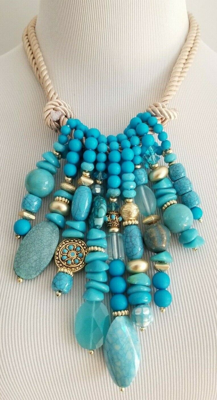 CHICO'S TURQUOISE-HUED ROPE BIB NECKLACE