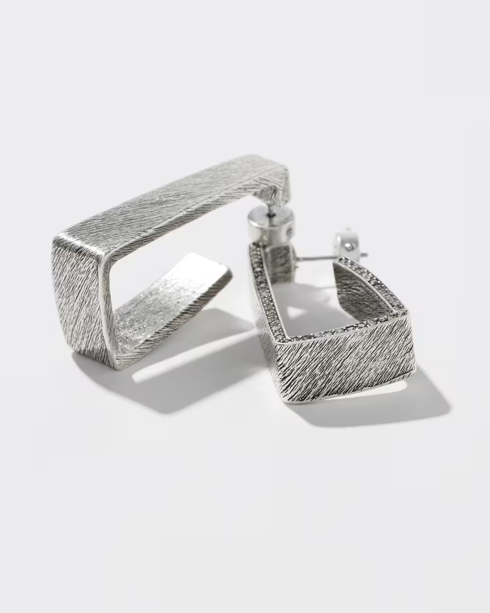 CHICO'S SILVER TONE PAVE RECTANGLE EARRINGS