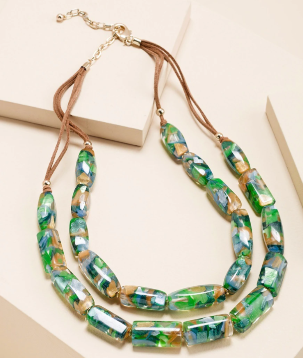 CHICO'S GREEN DOUBLE-STRAND BEADED NECKLACE