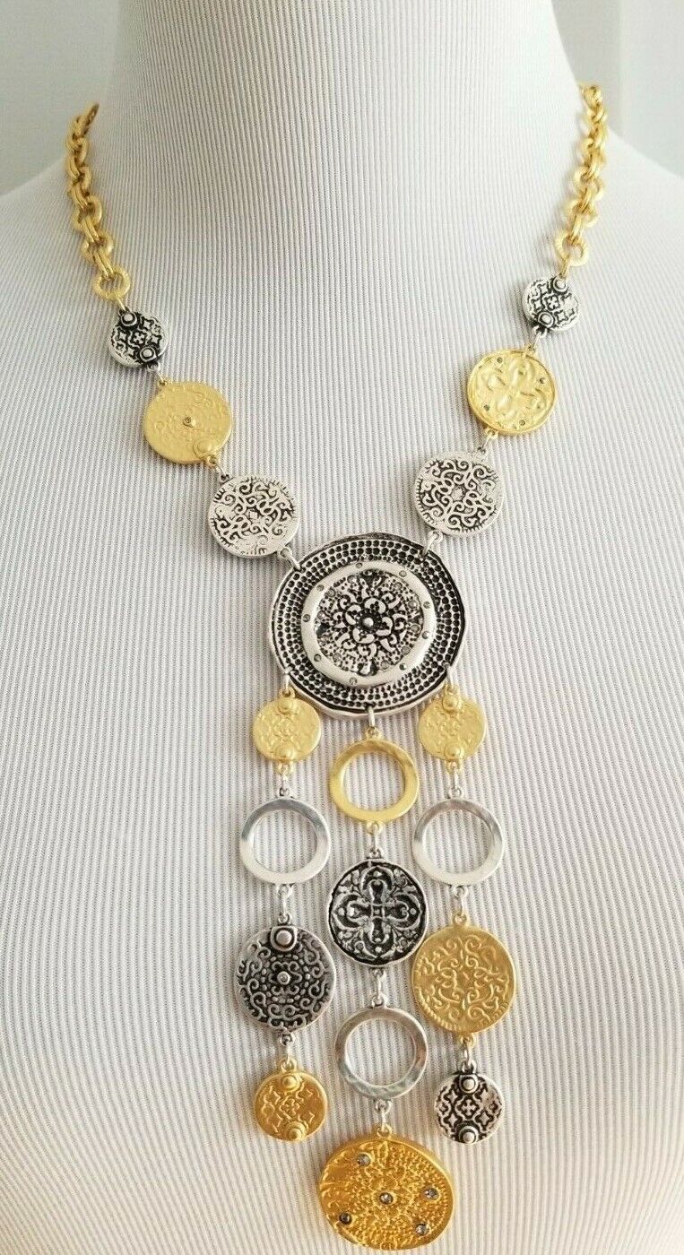 CHICO'S TEXTURED MIXED-METAL BIB NECKLACE