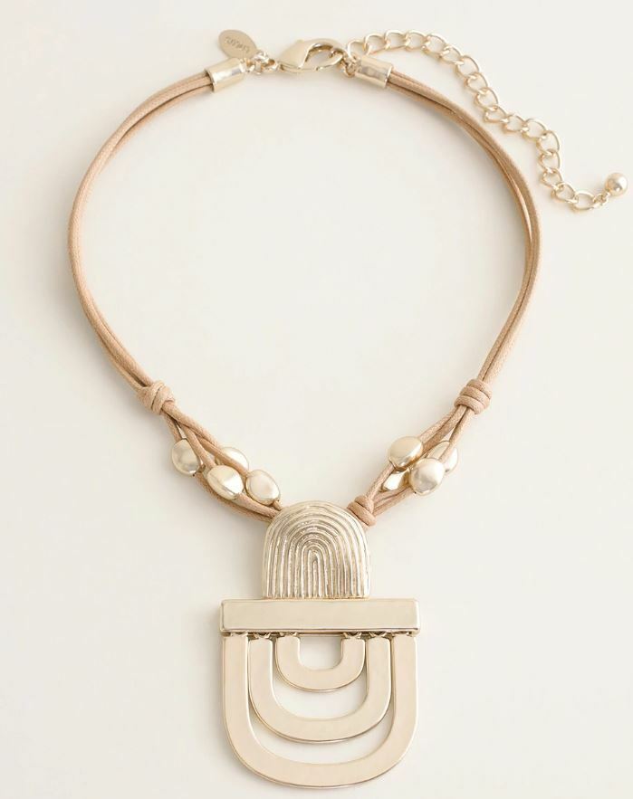 CHICO'S SHORT TEXTURED GOLDTONE PENDANT NECKLACE