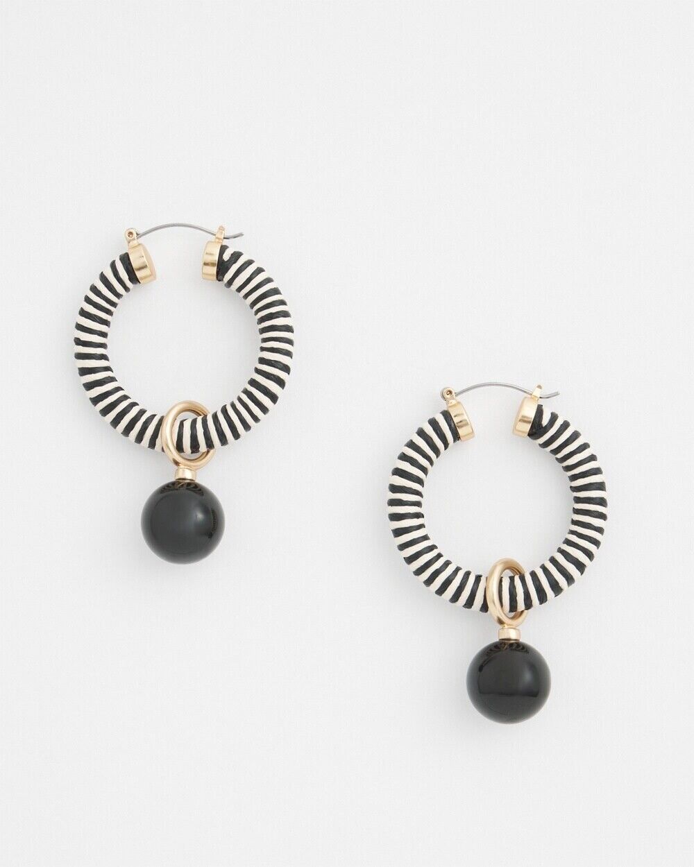 CHICO'S NO DROOP CONVERTIBLE BLACK AND WHITE HOOPS EARRINGS