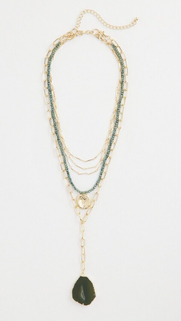 CHICO'S GREEN STONE CONVERTIBLE PENDANT NECKLACE