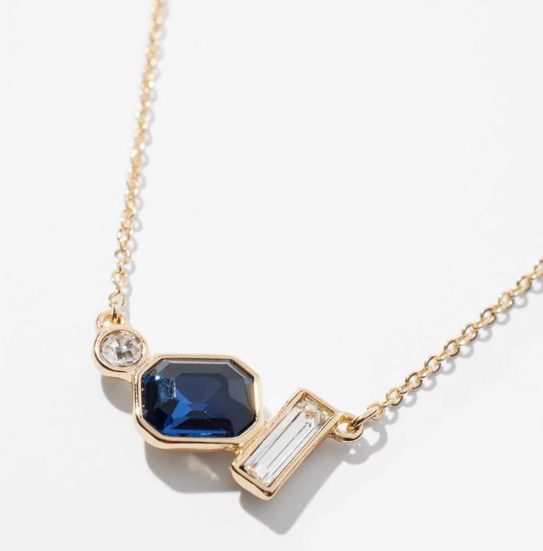 WHITE HOUSE BLACK MARKET BLACK GOLD CRYSTAL DARK BLUE PENDANT