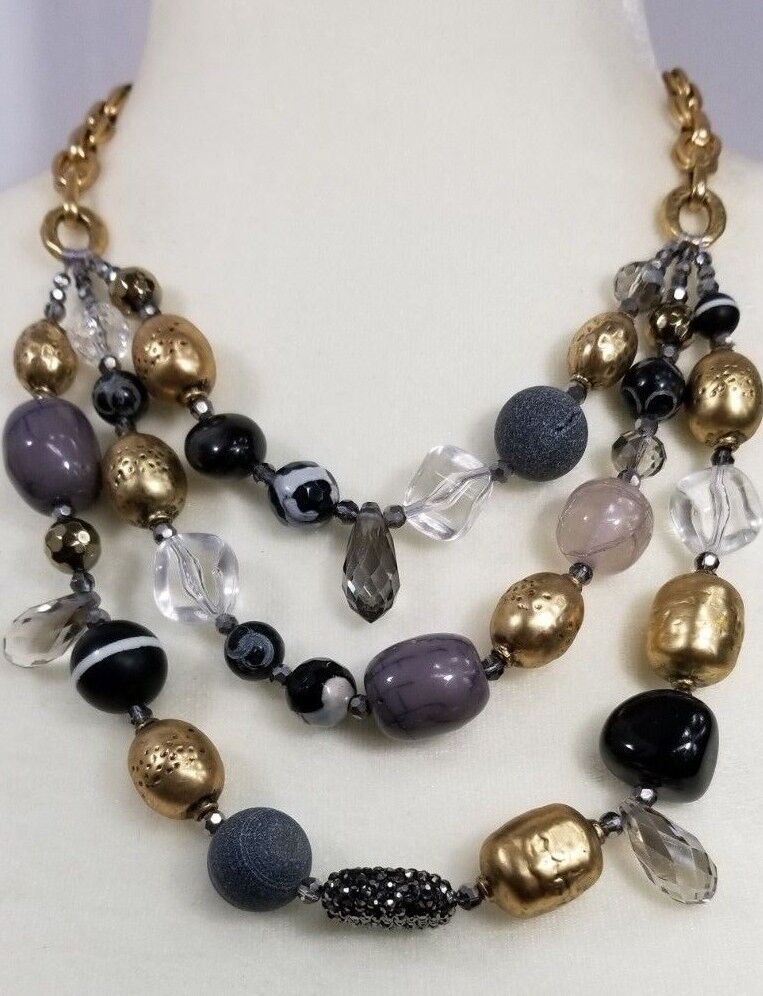 CHICO'S SHORT TEXTURED FAUX-HEMATITE NECKLACE