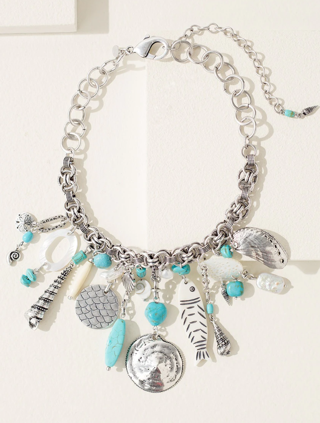CHICO'S SEASHELL CHARM BIB NECKLACE
