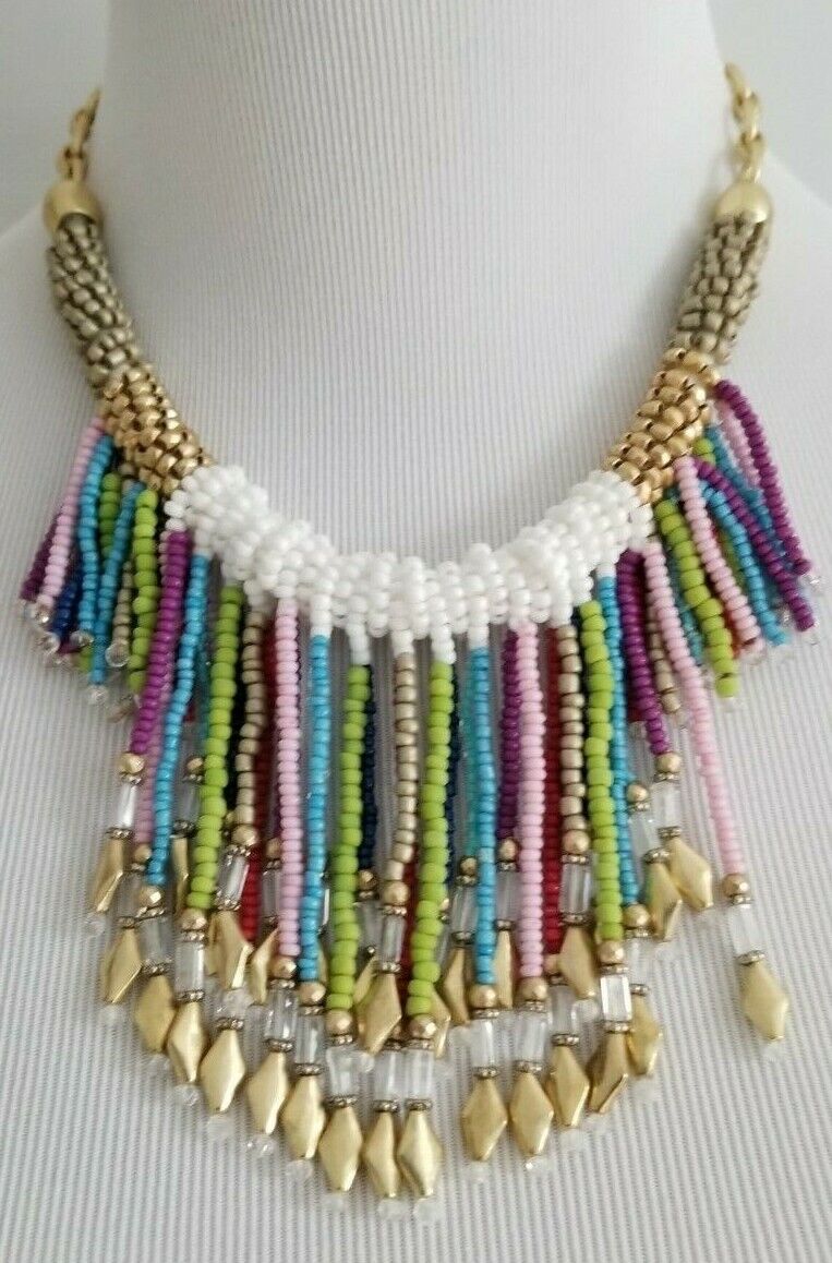 CHICO'S COLORFUL SEED BEAD BIB NECKLACE