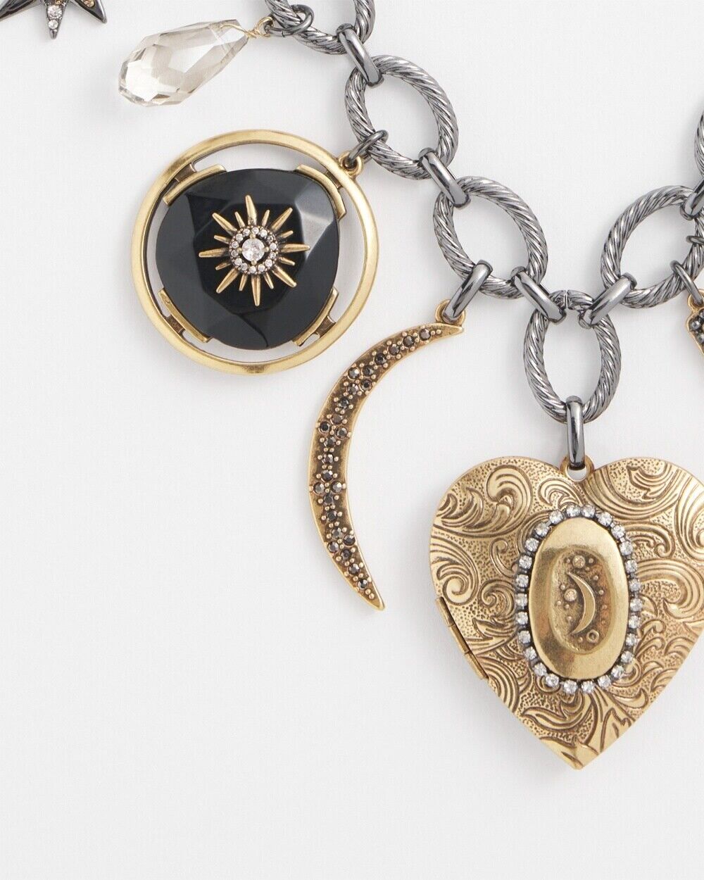 CHICO'S MIXED METALS CHARM & LOCKET NECKLACE