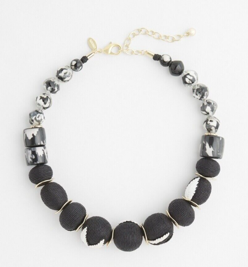 CHICO'S EMBROIDERED RAFFIA NECKLACE