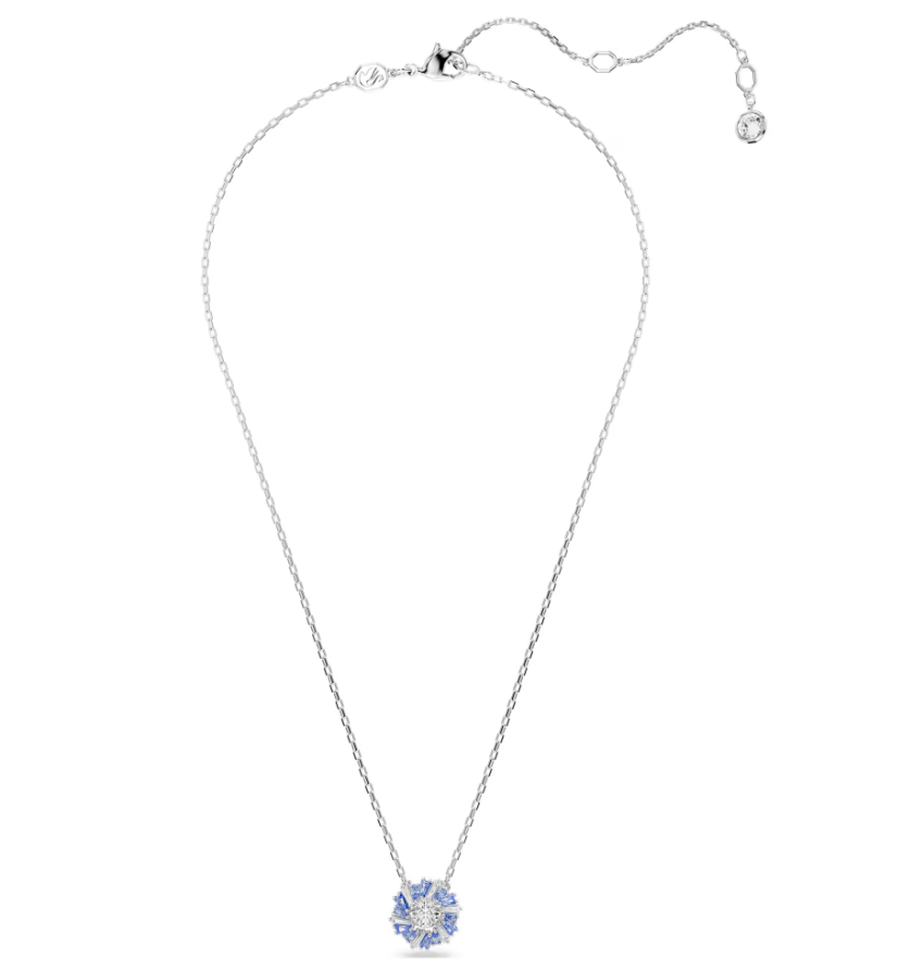 Swarovski Idyllia pendant Flower, Blue, Rhodium plated
