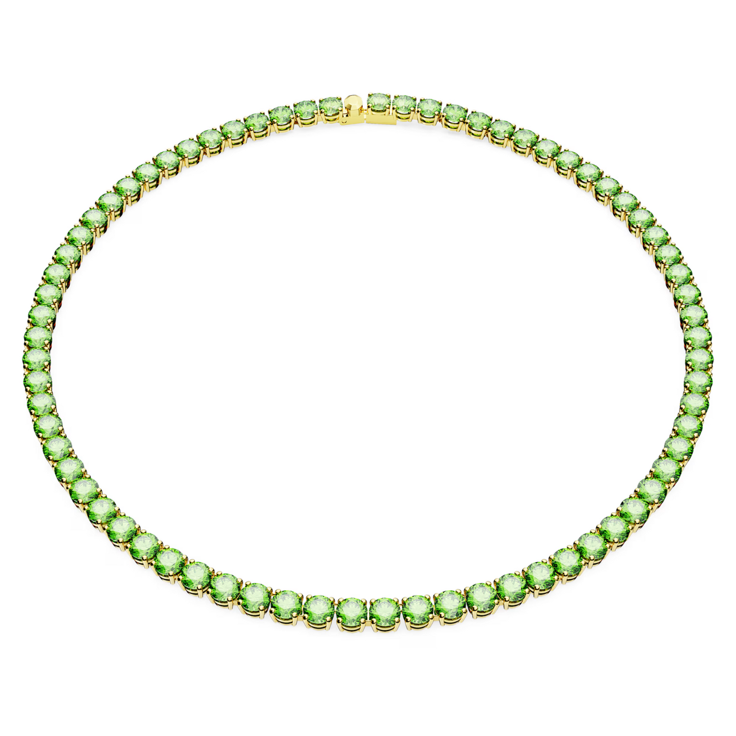 Swarovski Matrix Tennis necklace Round cut, Medium, Green, Gold-tone plat
