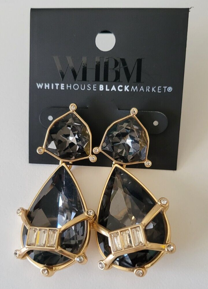 White House Black Market Black Crystal Drop Earrings