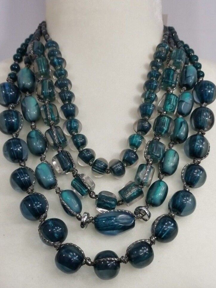CHICO'S SHORT TEAL STONE MULTI-STRAND NECKLACE
