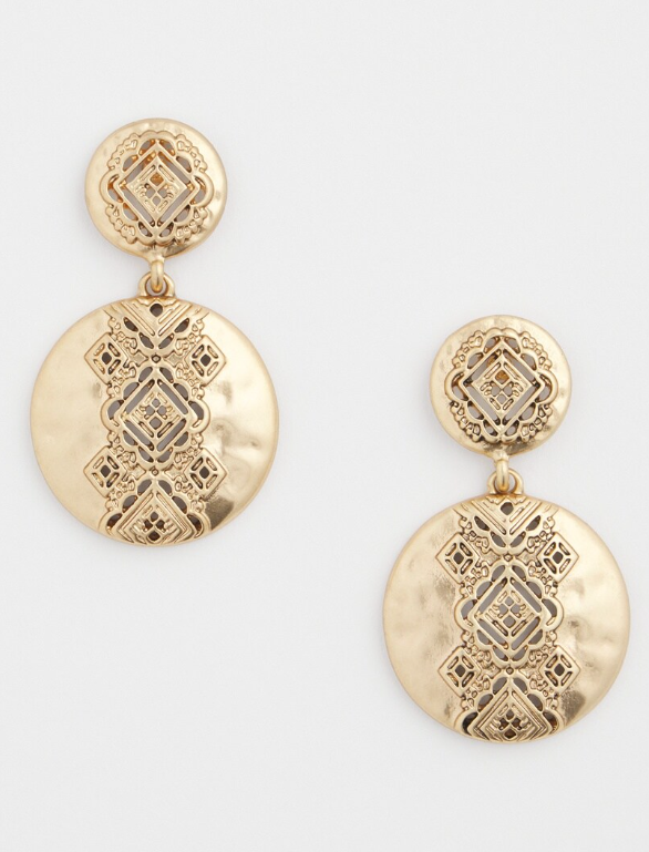 CHICO'S NO DROOP GOLD TONE MEDALLION EARRINGS